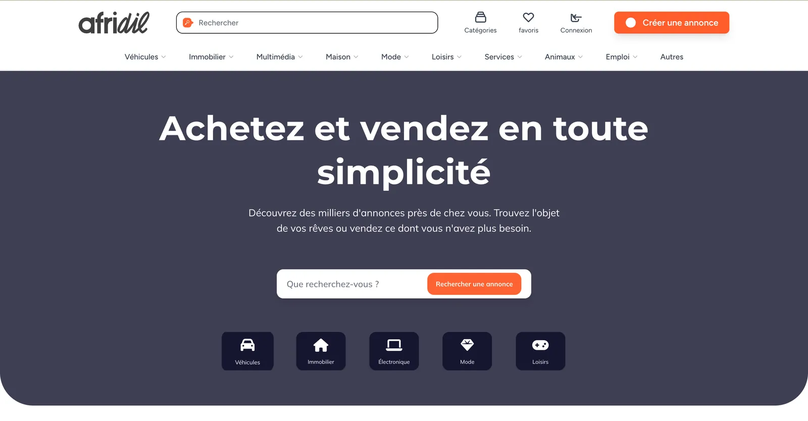 Capture d'écran du projet Afridil