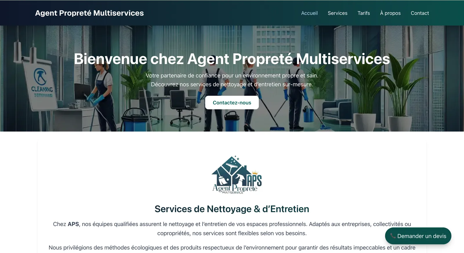 Capture d'écran du projet Agent Propreté Multiservices