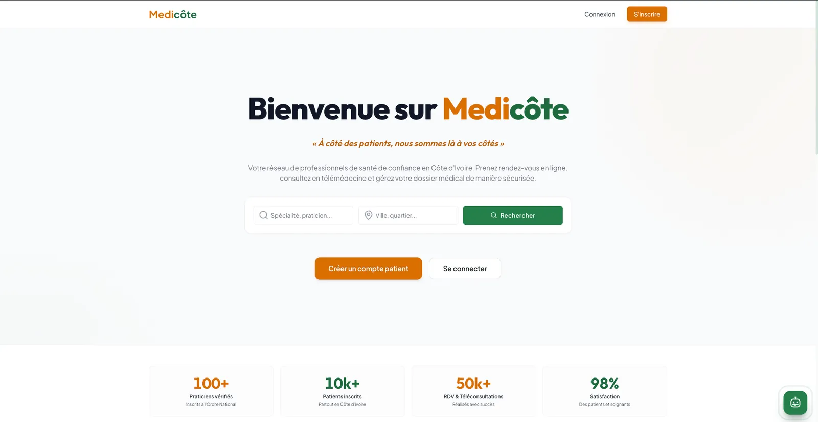 Capture d'écran du projet Medicôte